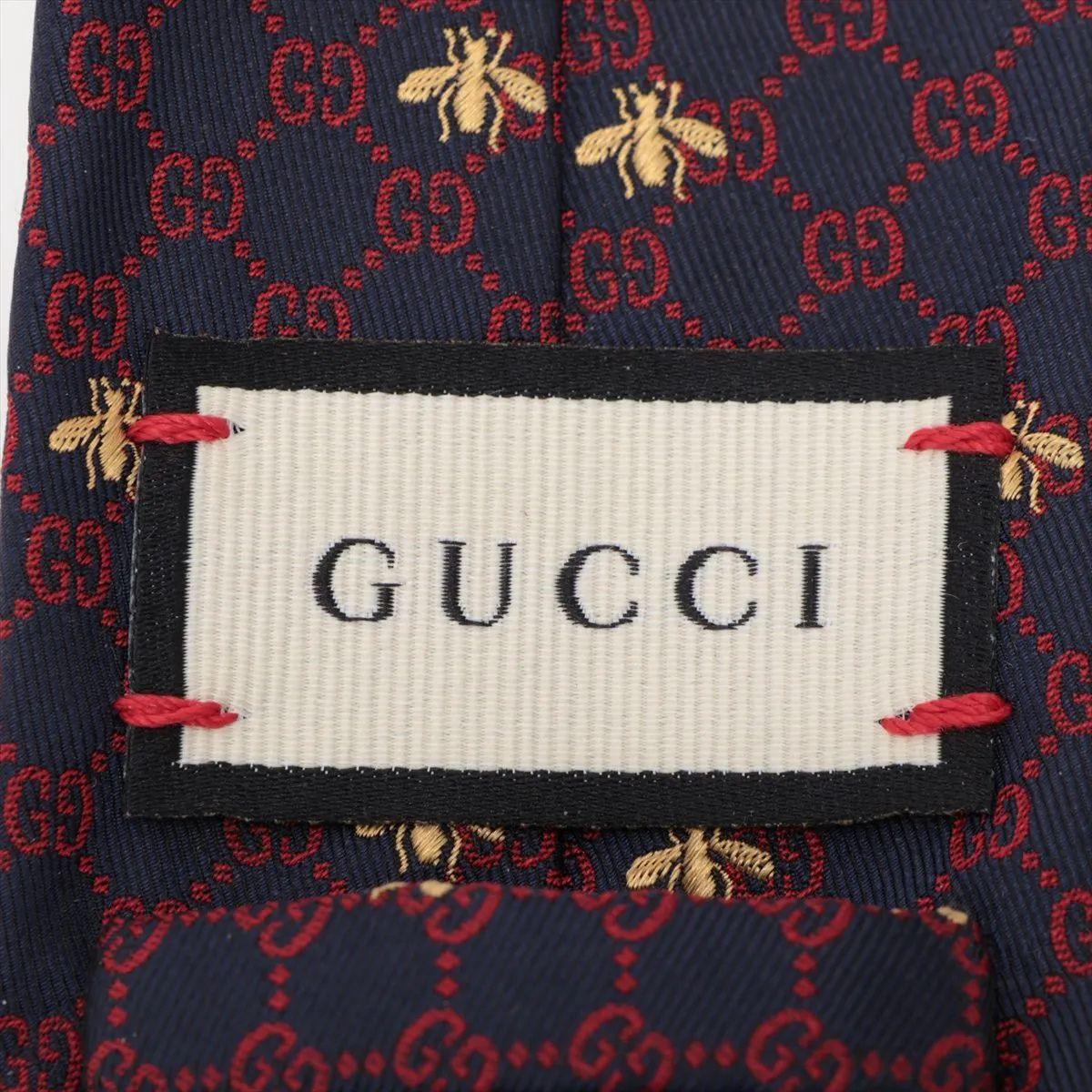 Gucci GG Bee Jacquard Silk Necktie Navy Blue (Cravate en soie Jacquard abeille GG) Bon état - En vente à Humacao, PR