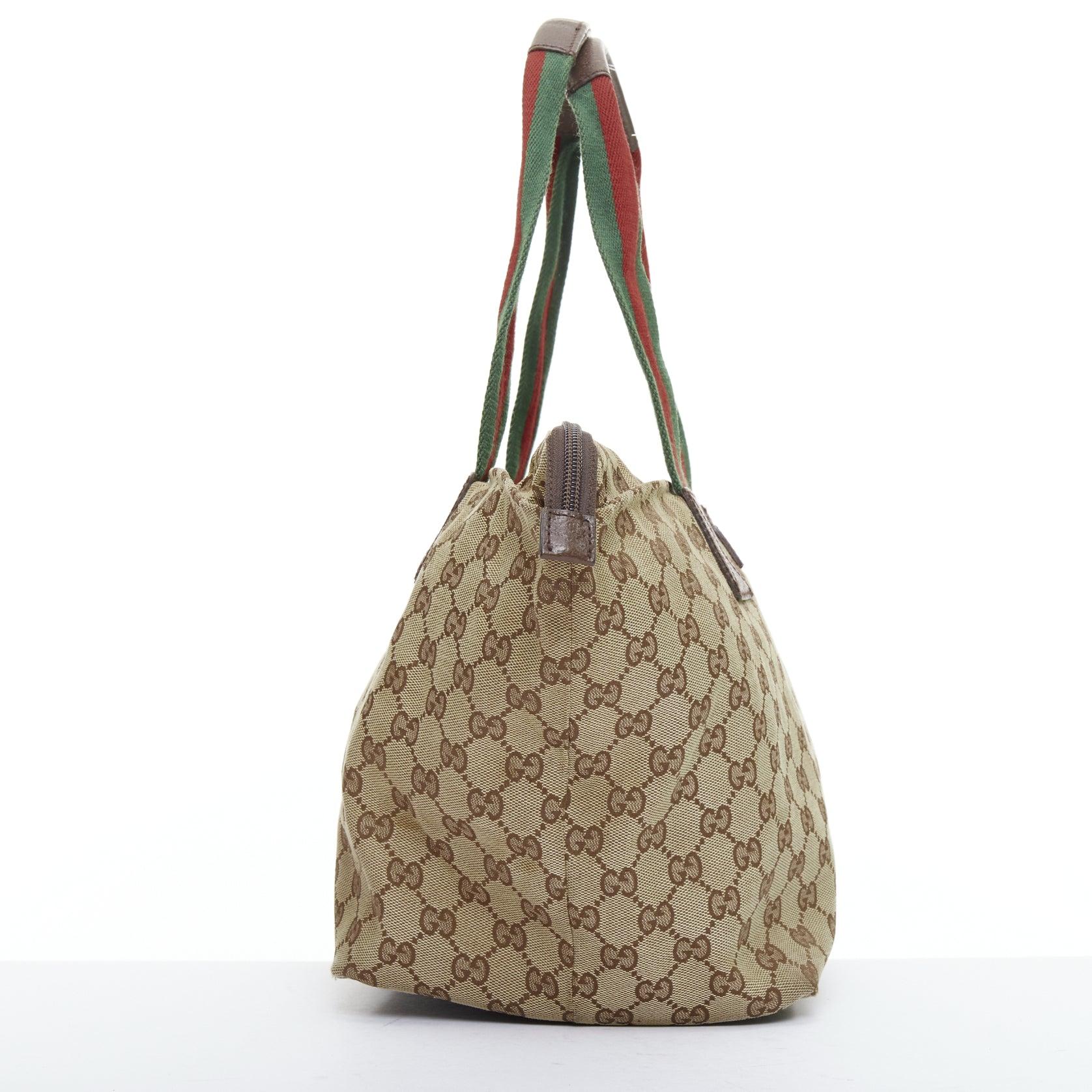 GUCCI GG beige canvas web sherry line leather trim tote bag In Good Condition For Sale In Hong Kong, NT