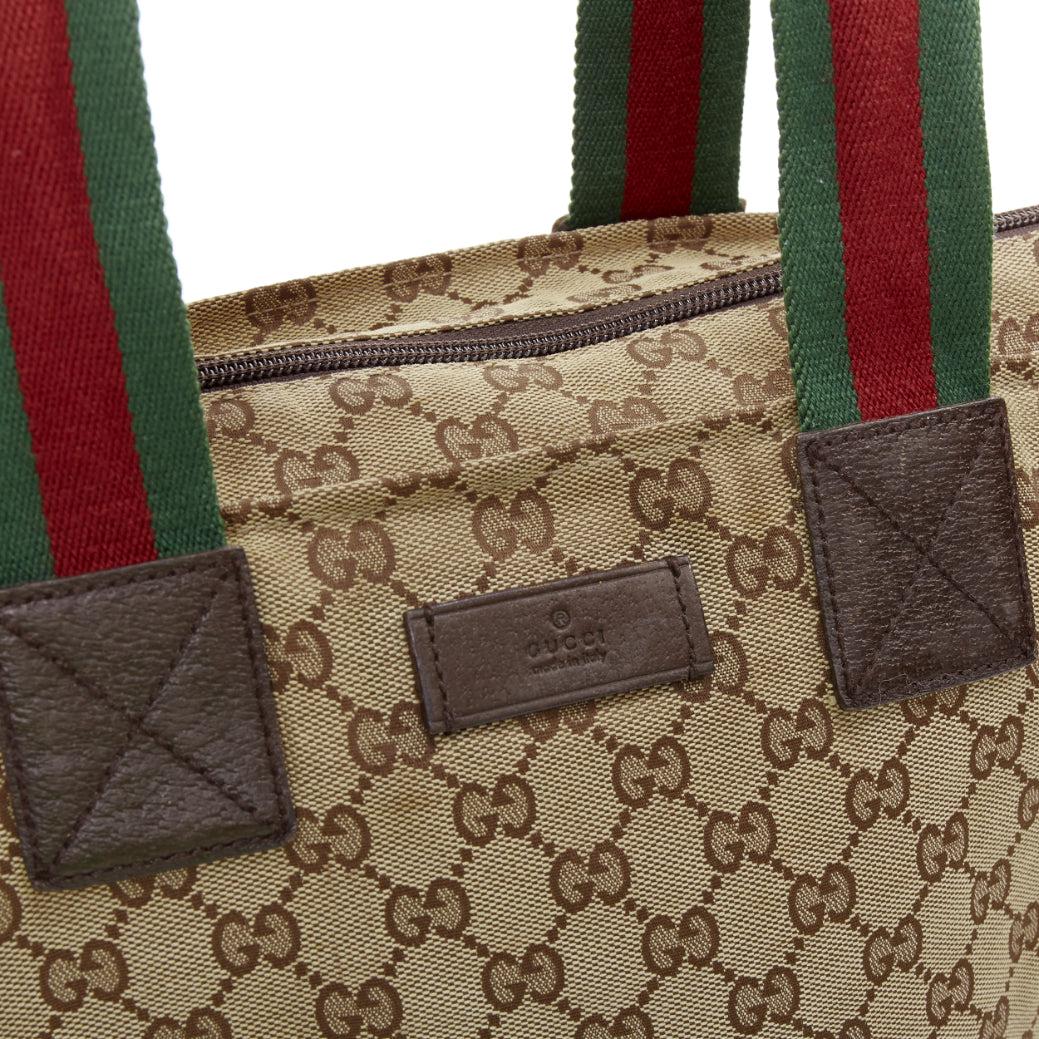 GUCCI GG beige canvas web sherry line leather trim tote bag For Sale 2
