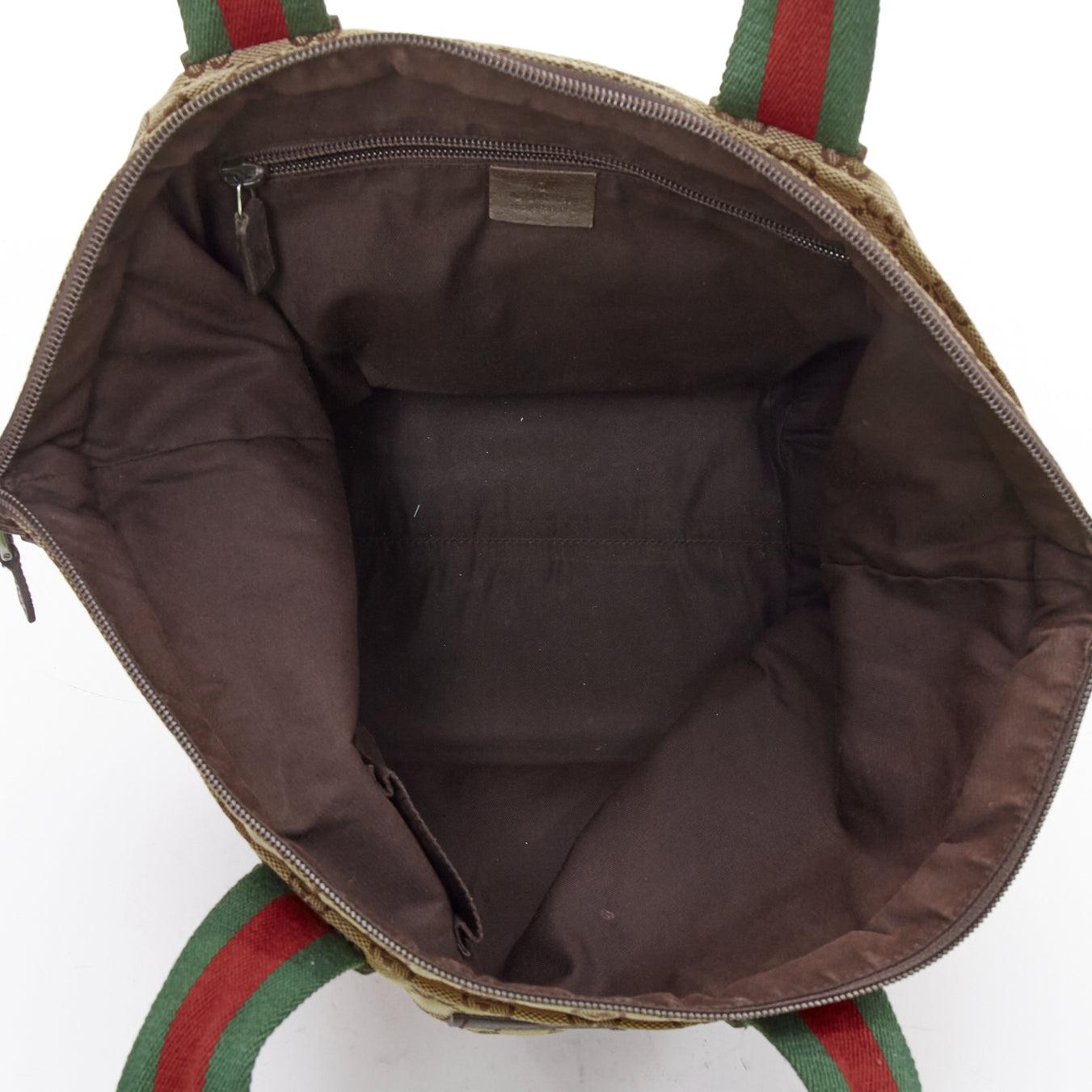 GUCCI GG beige canvas web sherry line leather trim tote bag For Sale 4