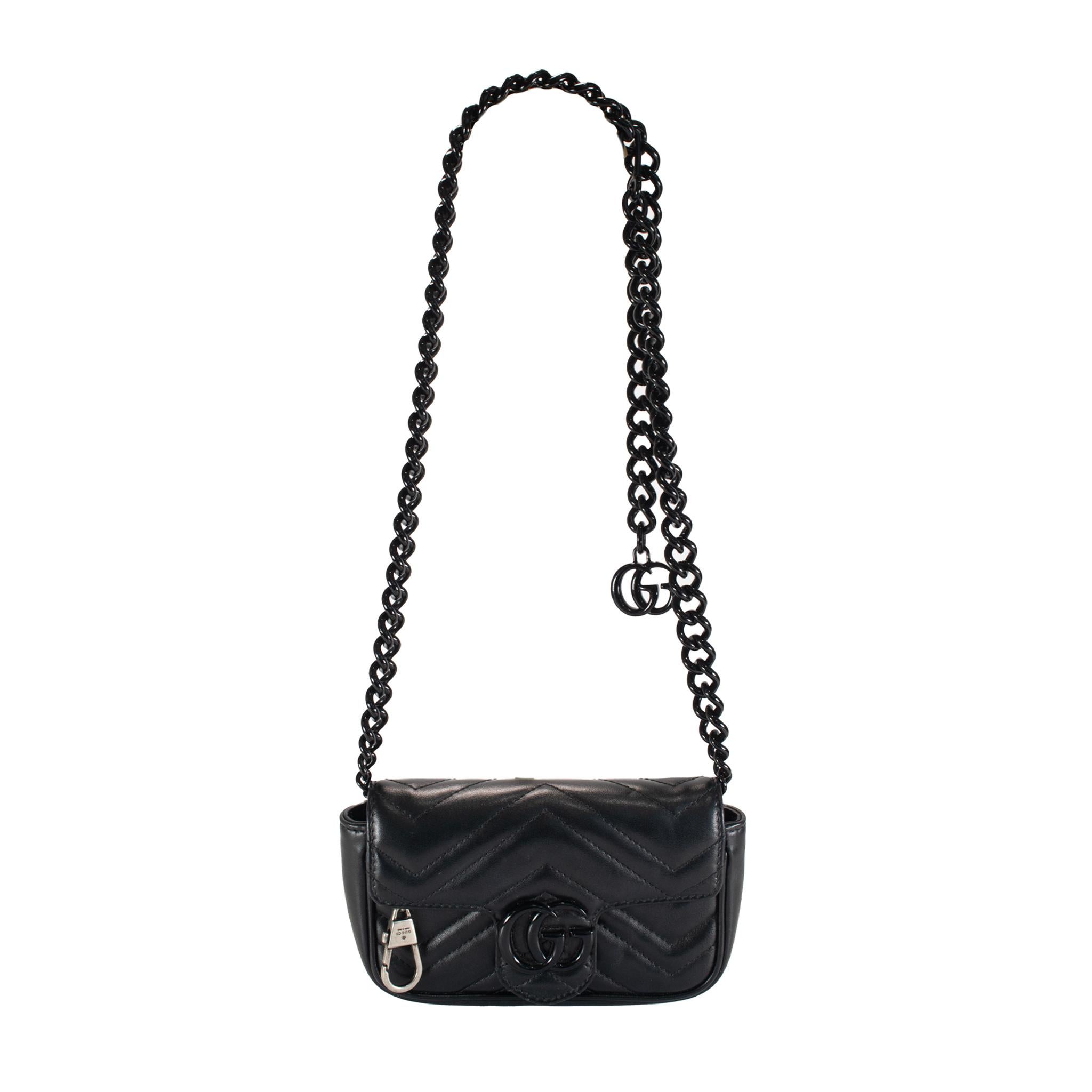 Gucci GG Cintura a catena in pelle di vitello nera matelasse monocromatica Marmont In condizioni ottime in vendita a Houston, US