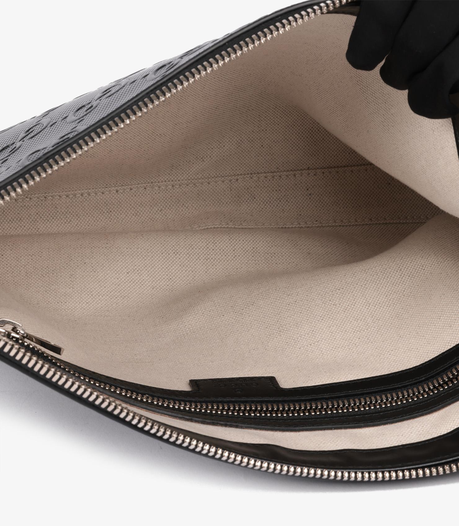 Gucci GG Black Embossed Leather Medium Messenger Bag For Sale 7