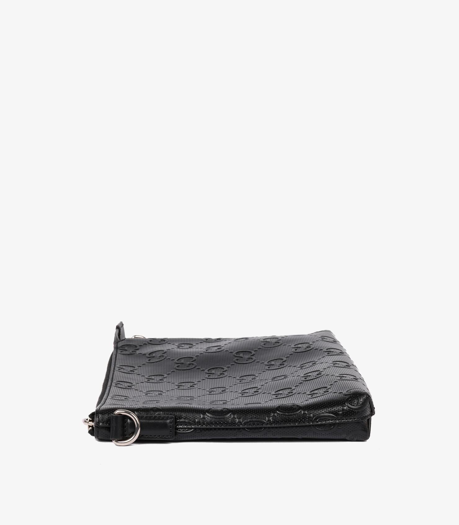 Gucci GG Black Embossed Leather Medium Messenger Bag For Sale 1