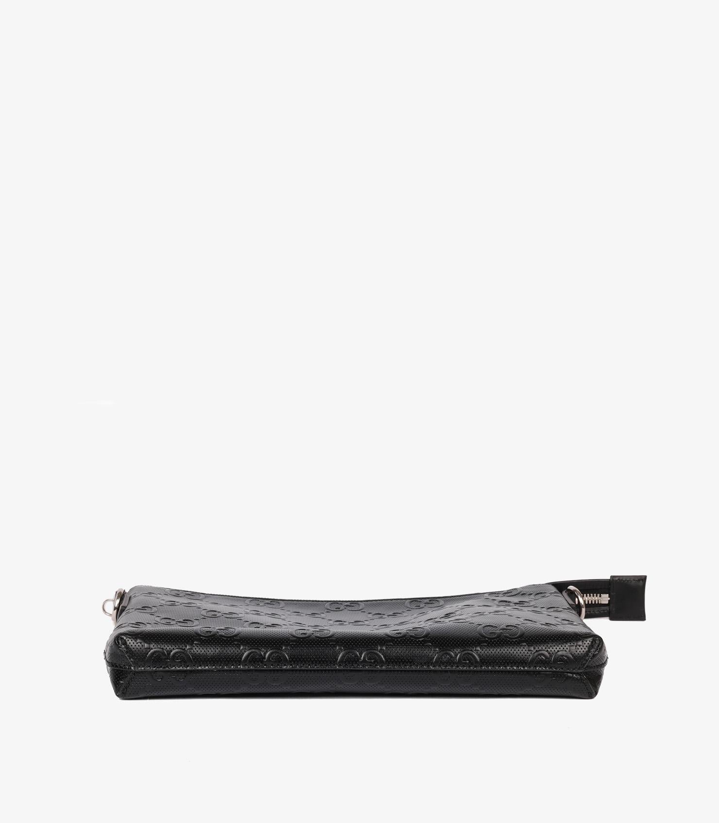 Gucci GG Black Embossed Leather Medium Messenger Bag For Sale 3