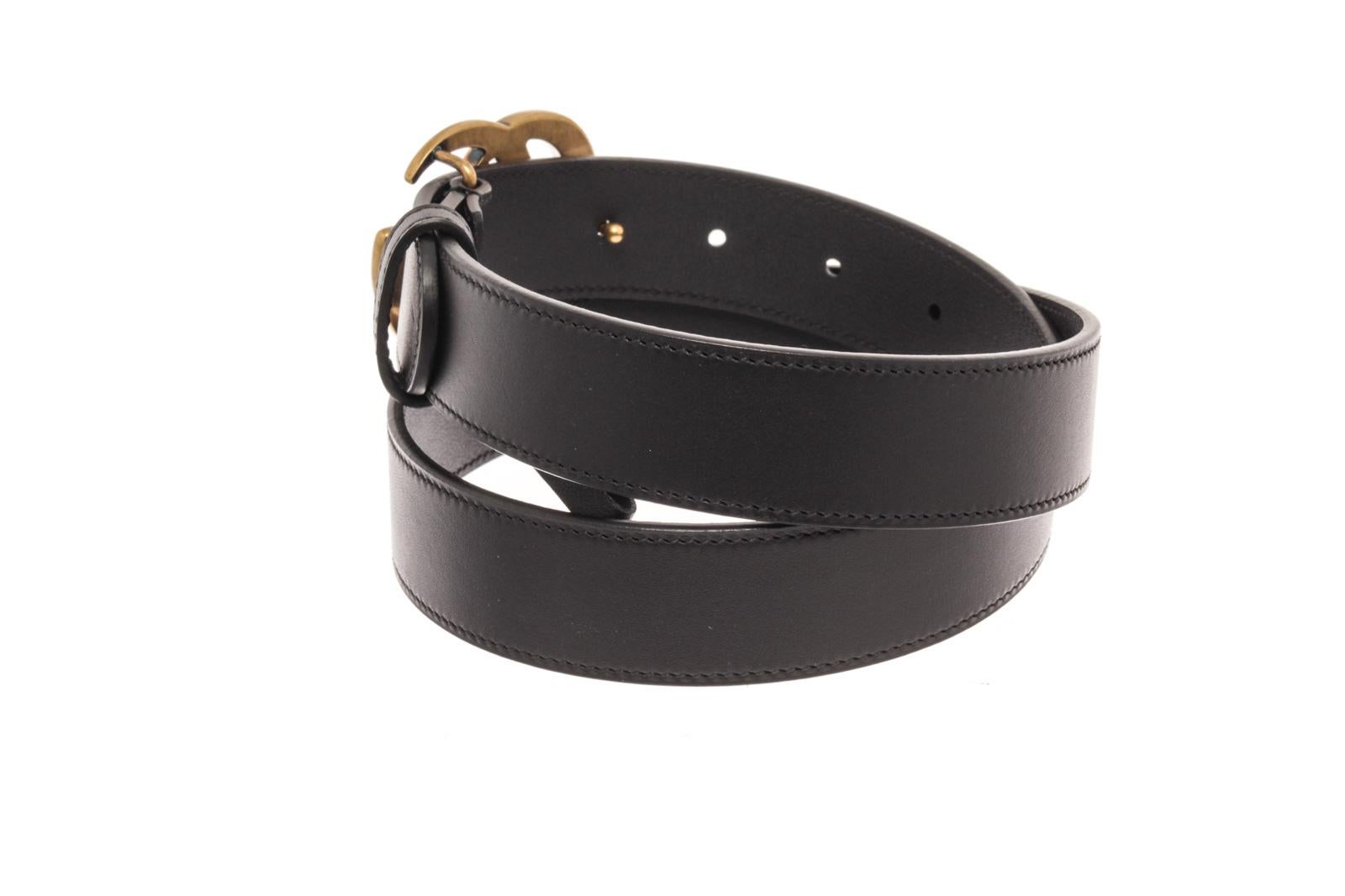 Women's Gucci GG Black Leather GHW Thin Belt 75 For Sale