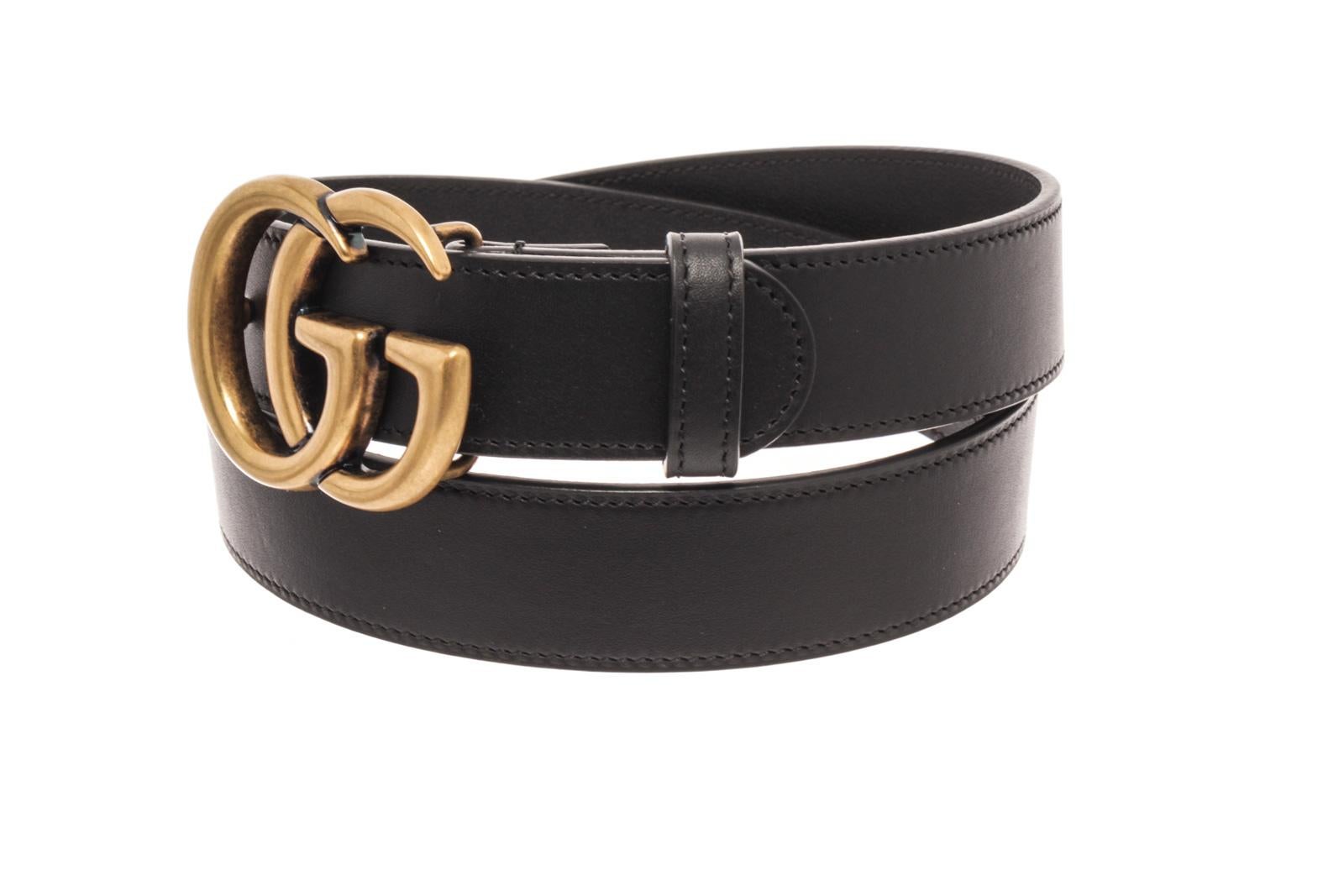 Gucci GG Black Leather GHW Thin Belt 75 For Sale 1