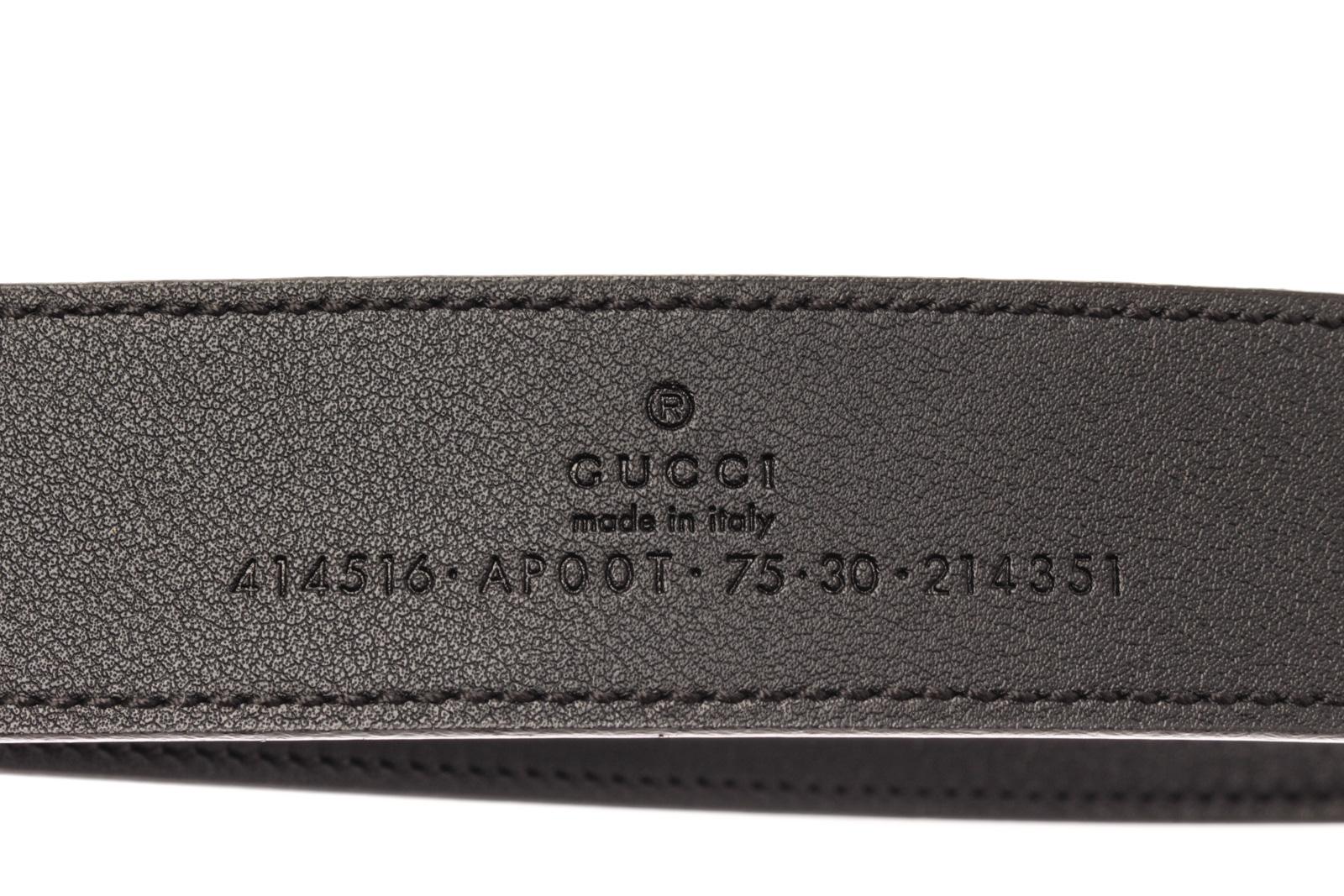 Gucci GG Black Leather GHW Thin Belt 75 For Sale 2