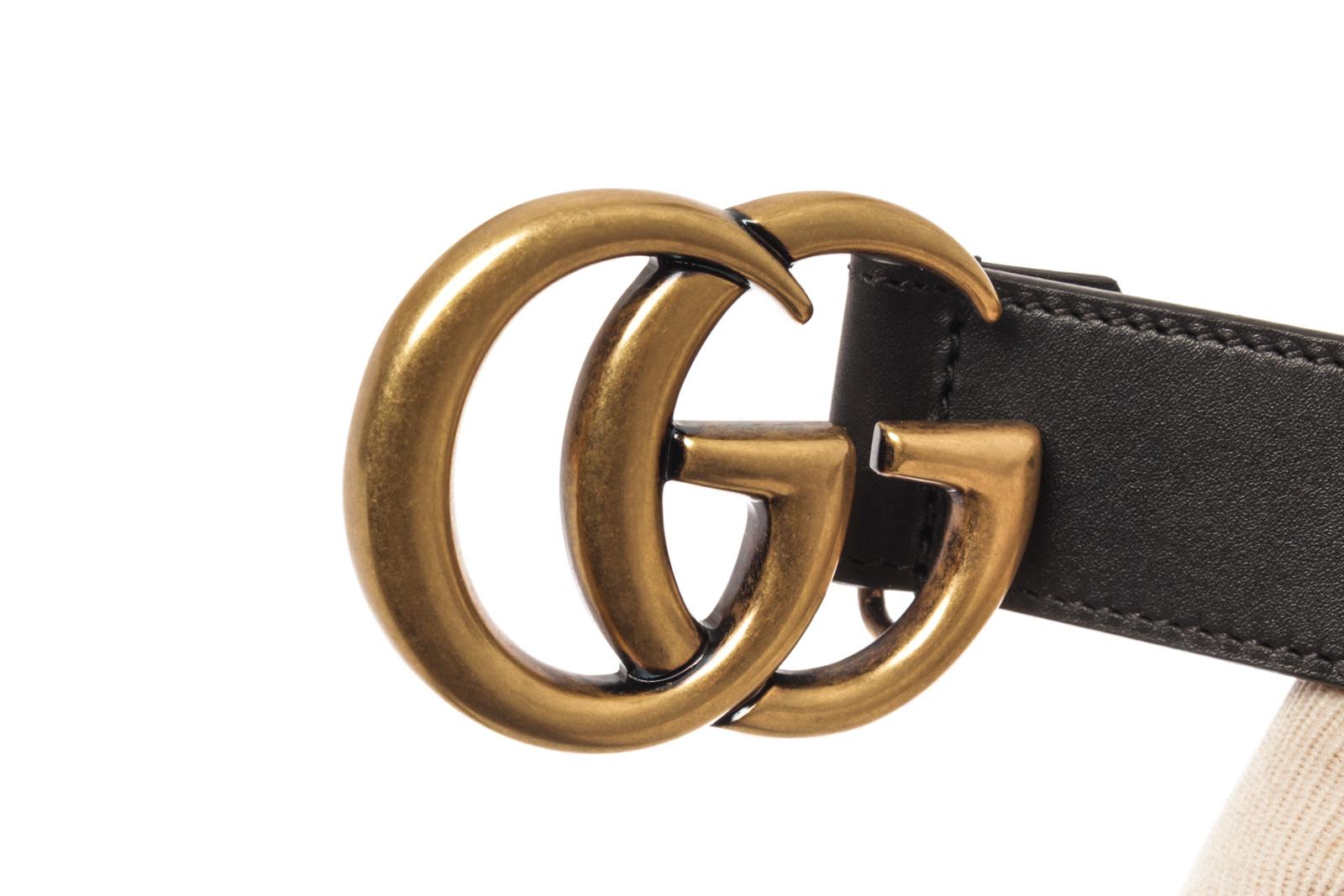 Gucci GG Black Leather GHW Thin Belt 75 For Sale 3