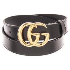Gucci GG Black Leather GHW Thin Belt 80