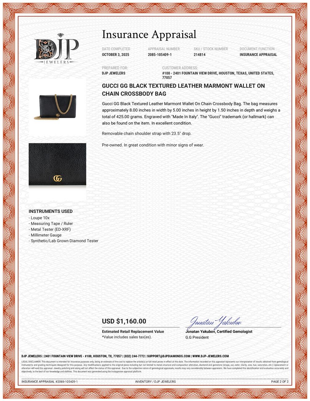 Gucci Gg Black Textured Leather Marmont Wallet on Chain Crossbody Bag en vente 8