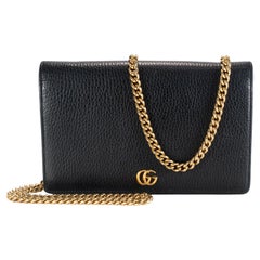 Gucci Gg Black Textured Leather Marmont Wallet on Chain Crossbody Bag