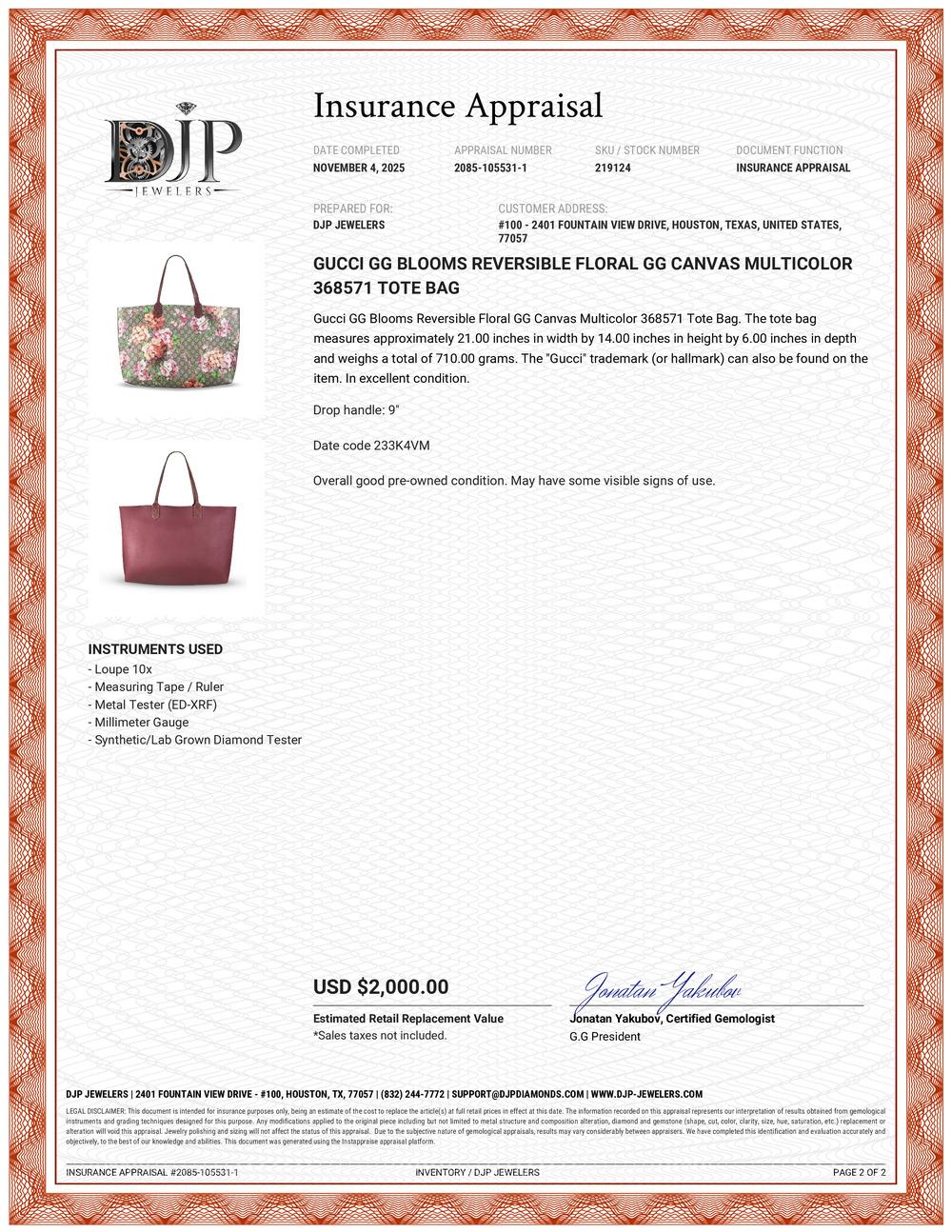 Gucci GG Blooms Reversible Floral Gg Canvas Multicolor 368571 Tragetasche im Angebot 12