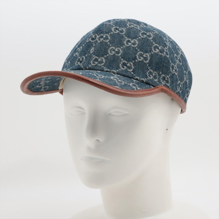 Gucci GG Blue Denim Canvas Leather Baseball Cap For Sale at 1stDibs