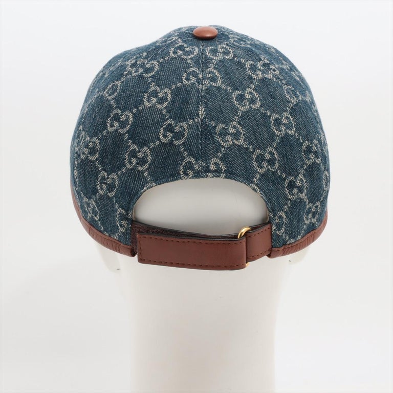 Gucci GG Blue Denim Canvas Leather Baseball Cap For Sale at  display picture 2