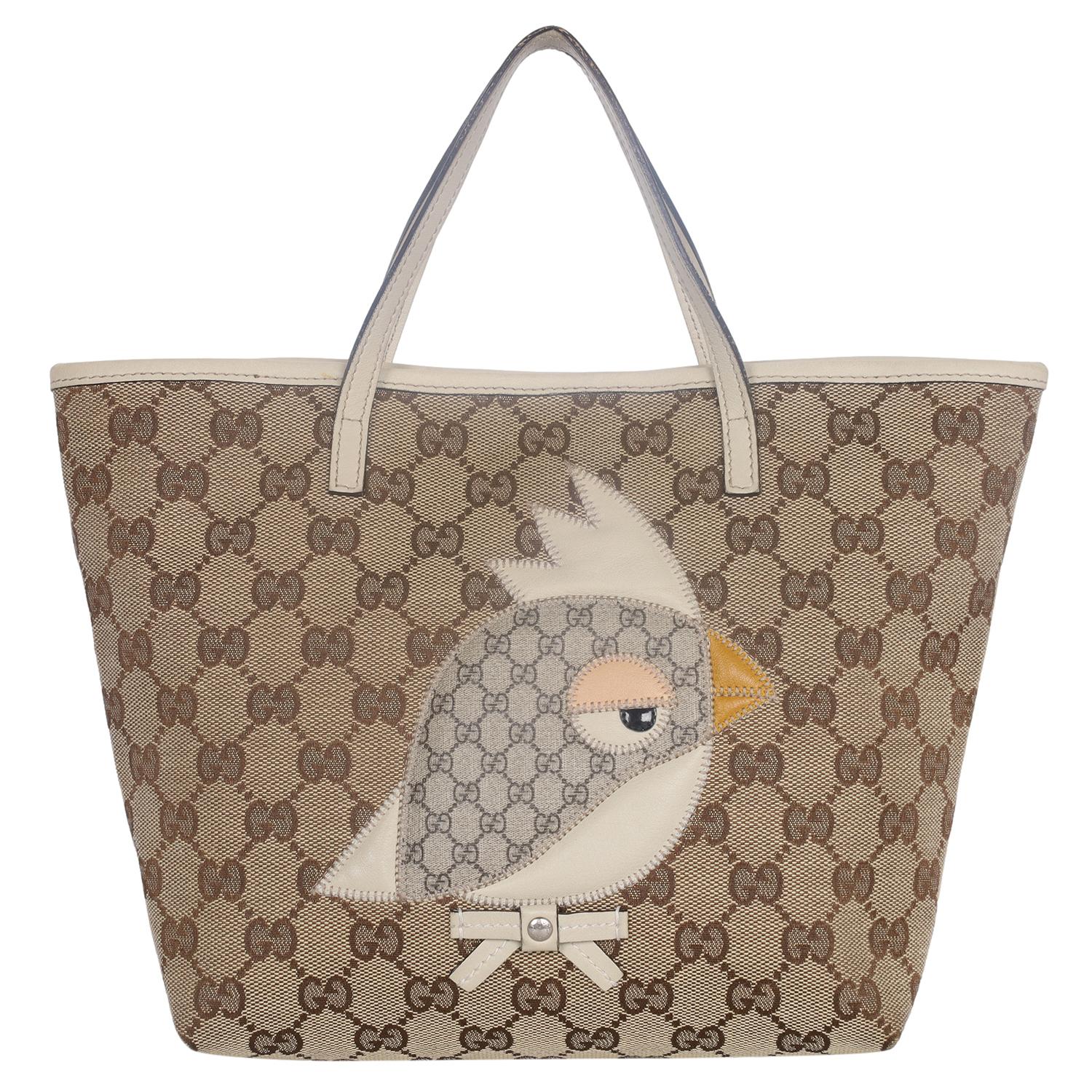Gucci GG Brown Monogram Canvas Zoo Tote Small In Good Condition For Sale In Salt Lake Cty, UT
