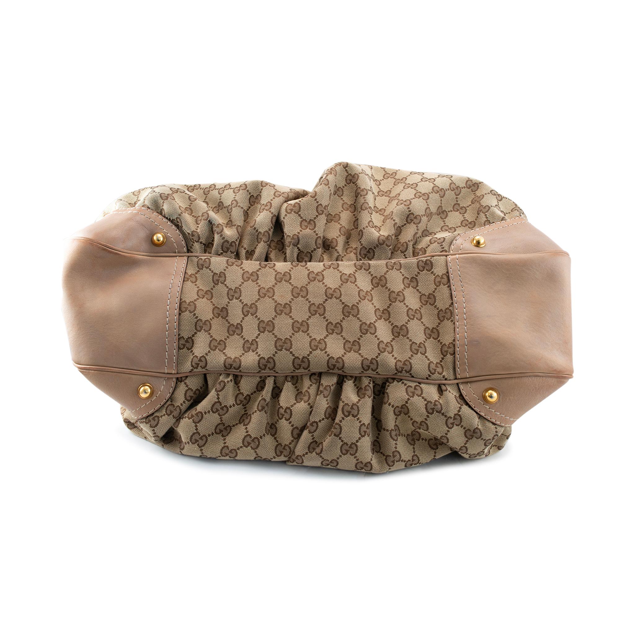 Gucci GG Canvas and Leather Beige/Brown 203542 Large Jockey Handbag For Sale 4