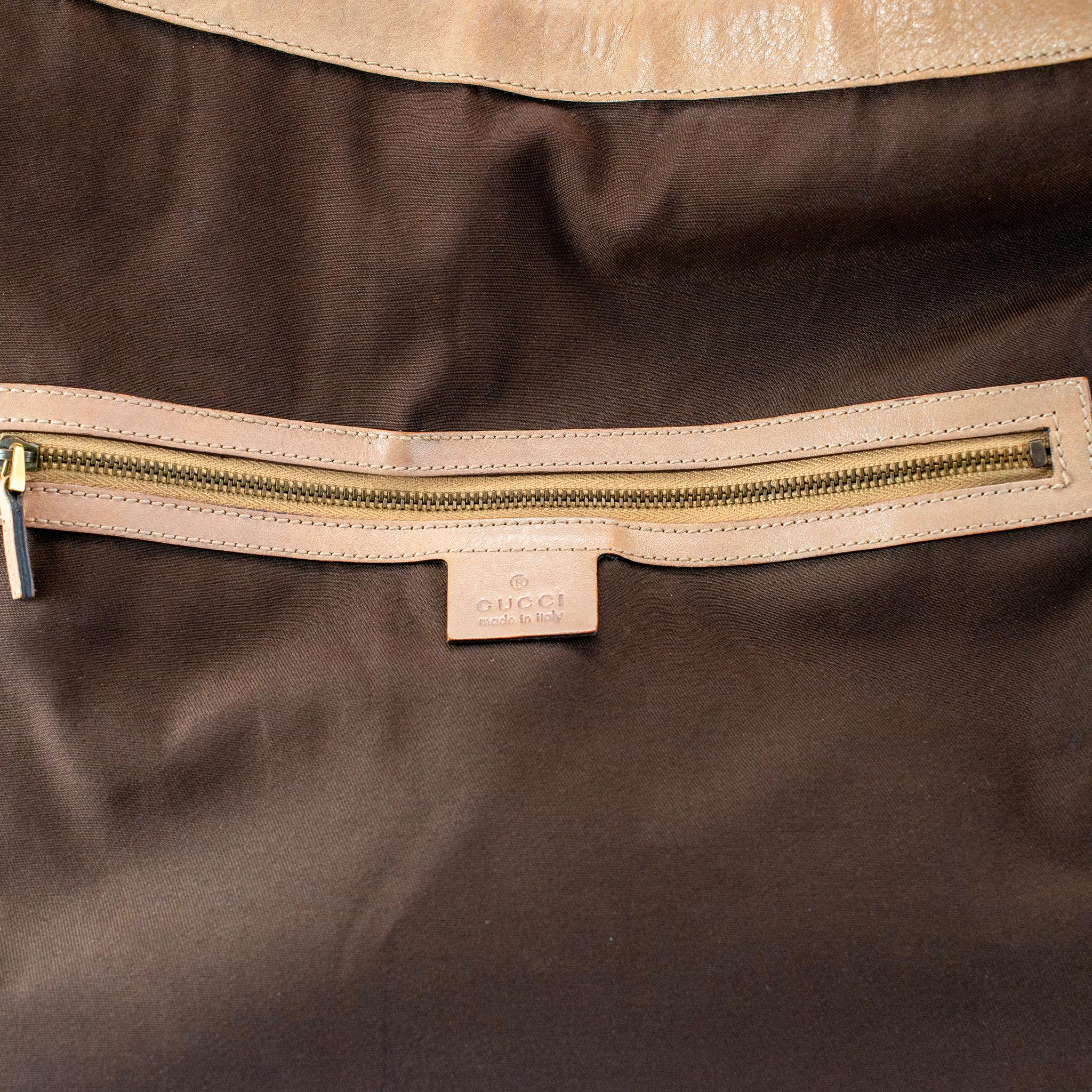 Gucci GG Canvas and Leather Beige/Brown 203542 Large Jockey Handbag For Sale 5