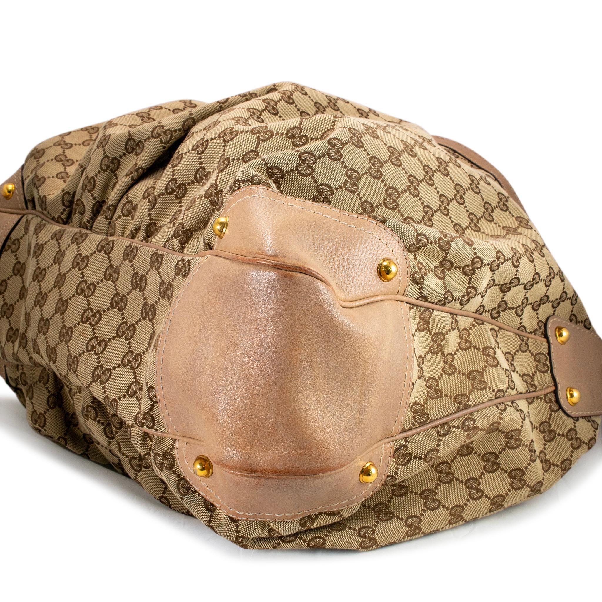 Gucci GG Canvas and Leather Beige/Brown 203542 Large Jockey Handbag In Excellent Condition For Sale In Houston, US