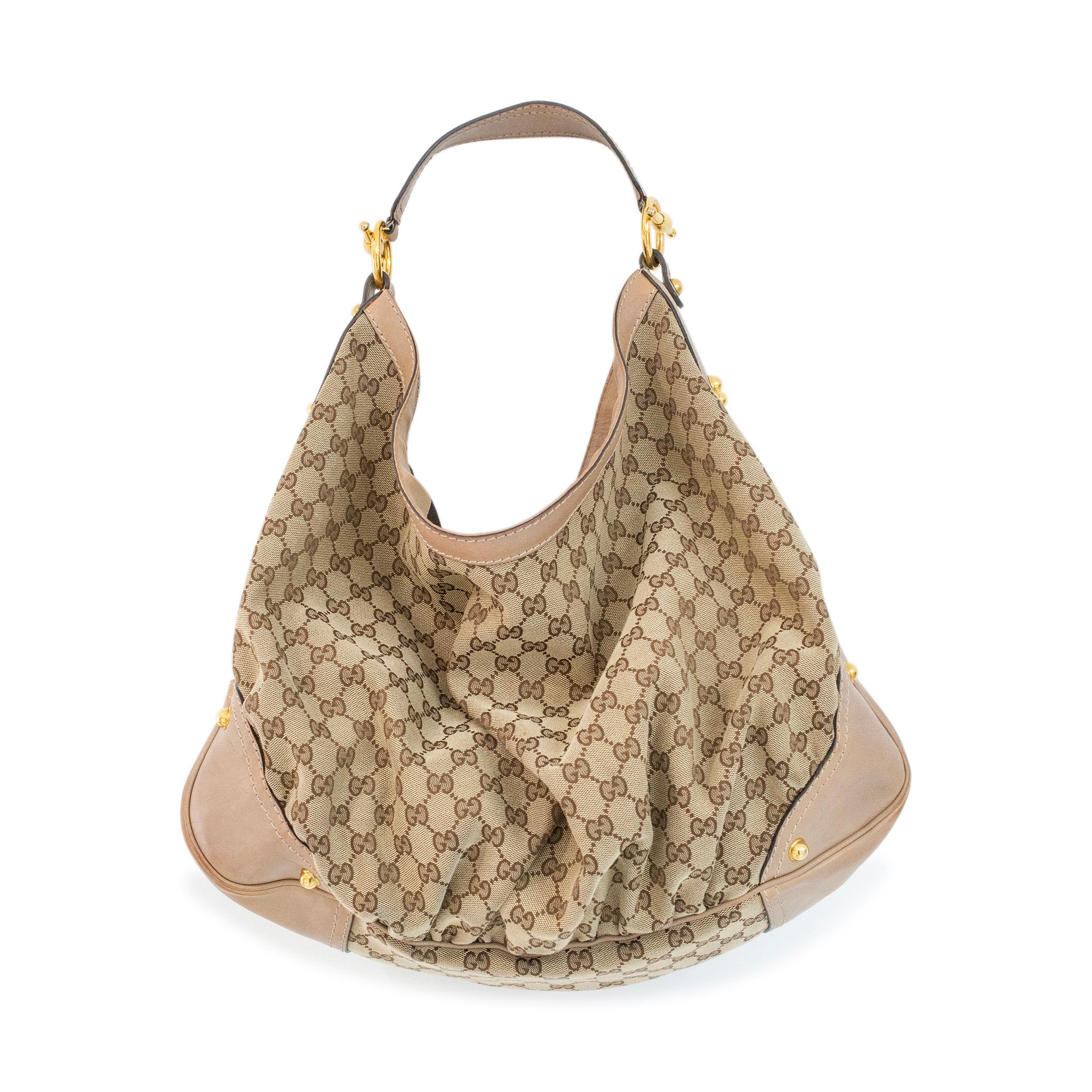 Women's Gucci GG Canvas and Leather Beige/Brown 203542 Large Jockey Handbag For Sale