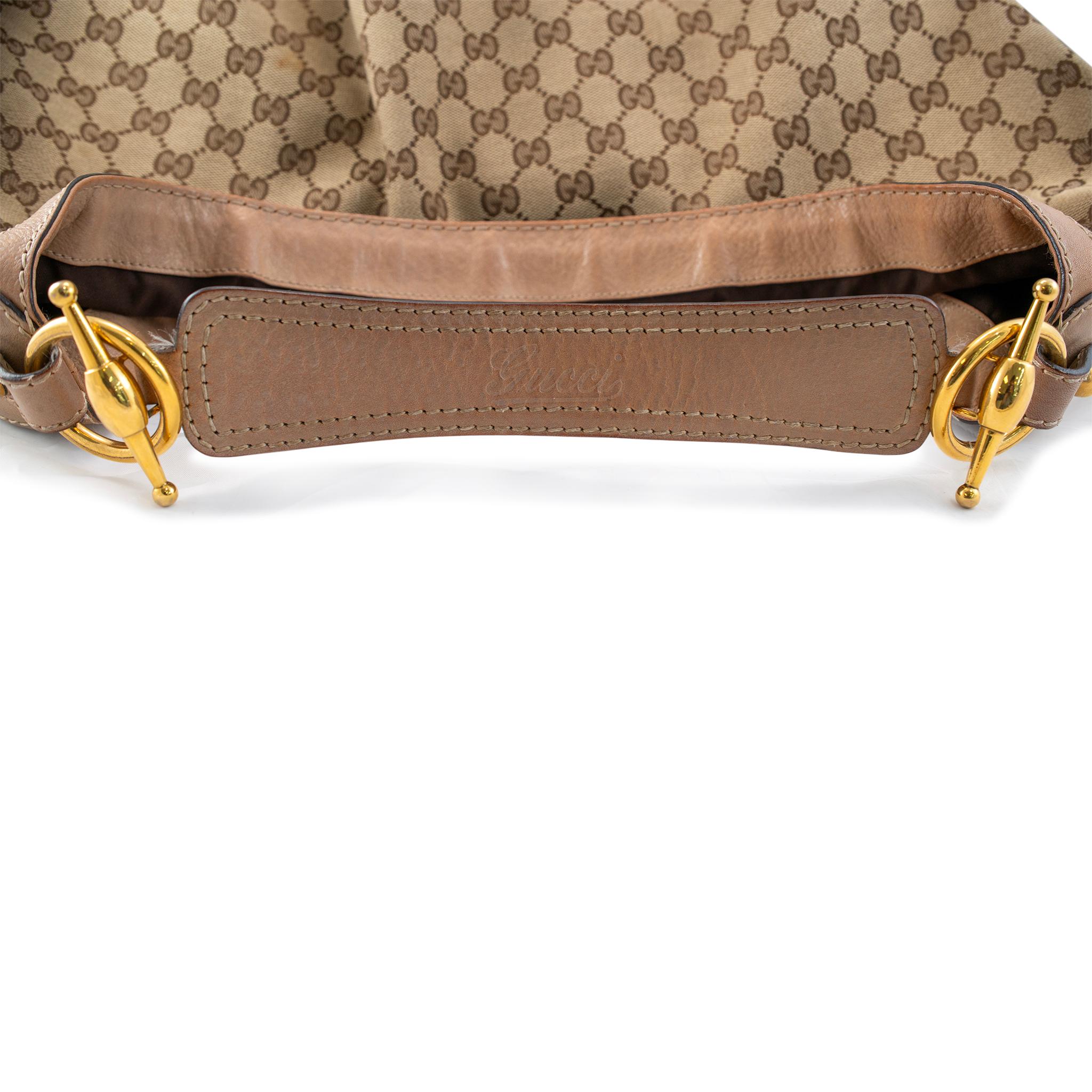 Gucci GG Canvas and Leather Beige/Brown 203542 Large Jockey Handbag For Sale 1