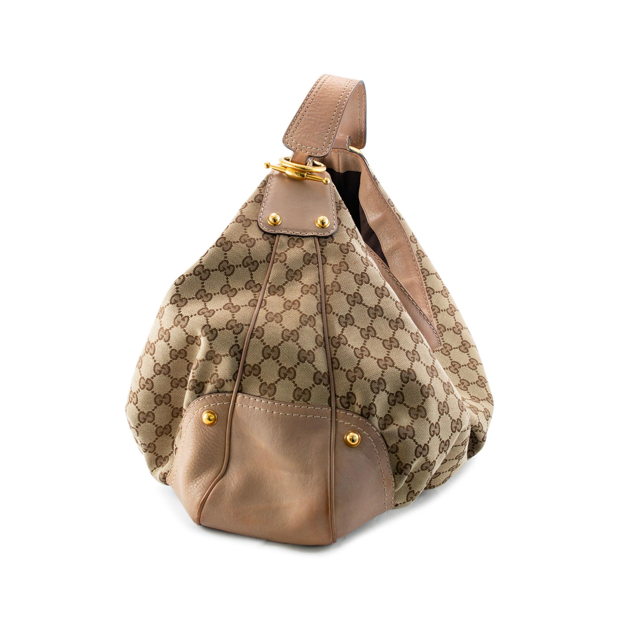 Gucci GG Canvas and Leather Beige/Brown 203542 Large Jockey Handbag For Sale 3