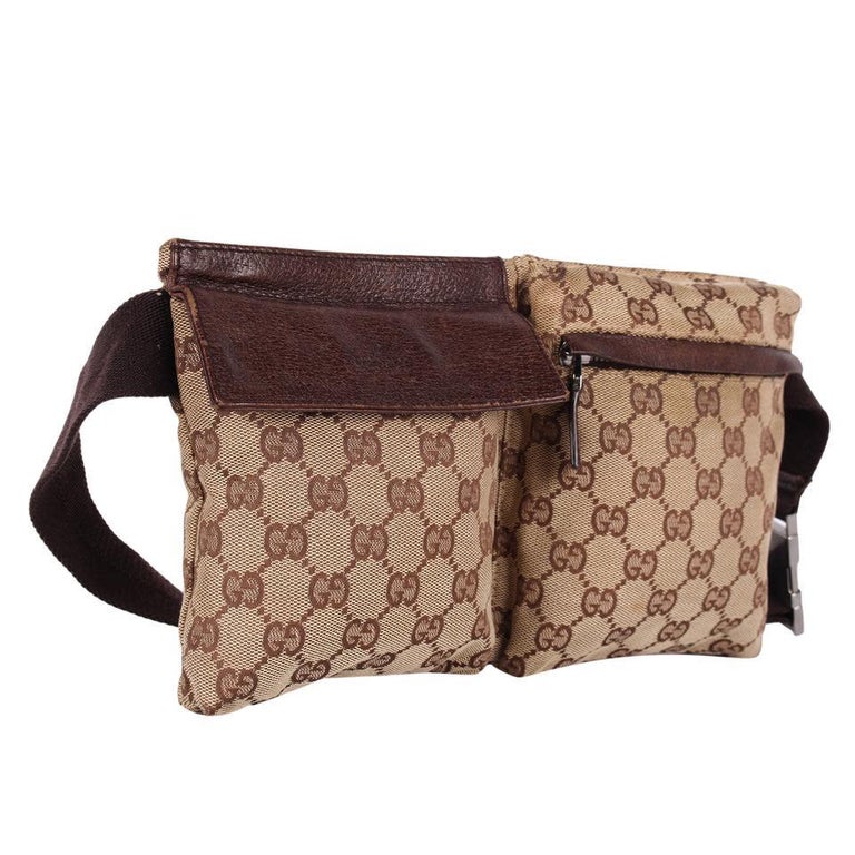 Gucci Monogram Gg Belt Pouch Fanny Pack 228285 Brown Coated Canvas
