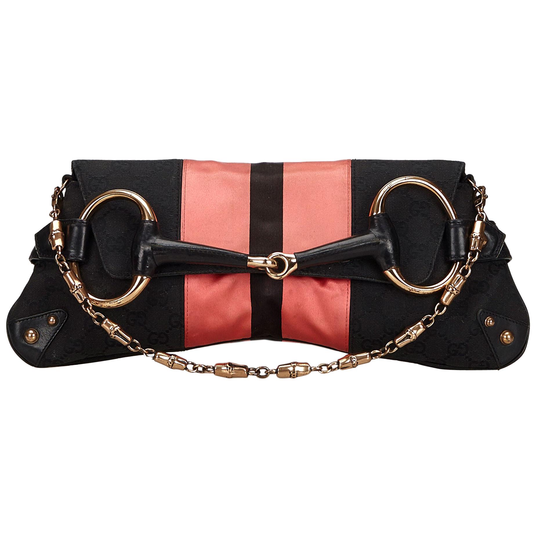 Gucci GG Canvas Horsebit Chain Baguette Bag For Sale