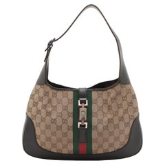 Gucci GG Canvas Jackie Canvas Leder Umhängetasche Beige x Brown