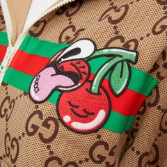 GUCCI GG canvas jacquard Web stripe cherry embroidery cropped zip hoodie XS