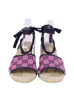 Gucci GG Canvas Espadrille-Keilsandalen zum Schnüren - EU 40.5