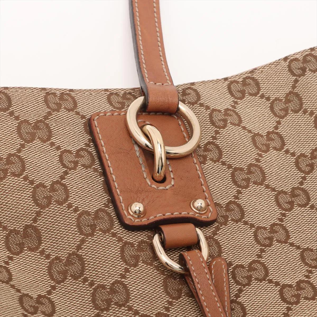 Gucci GG Canvas Leather Tote Bag Beige x Brown in vendita 6