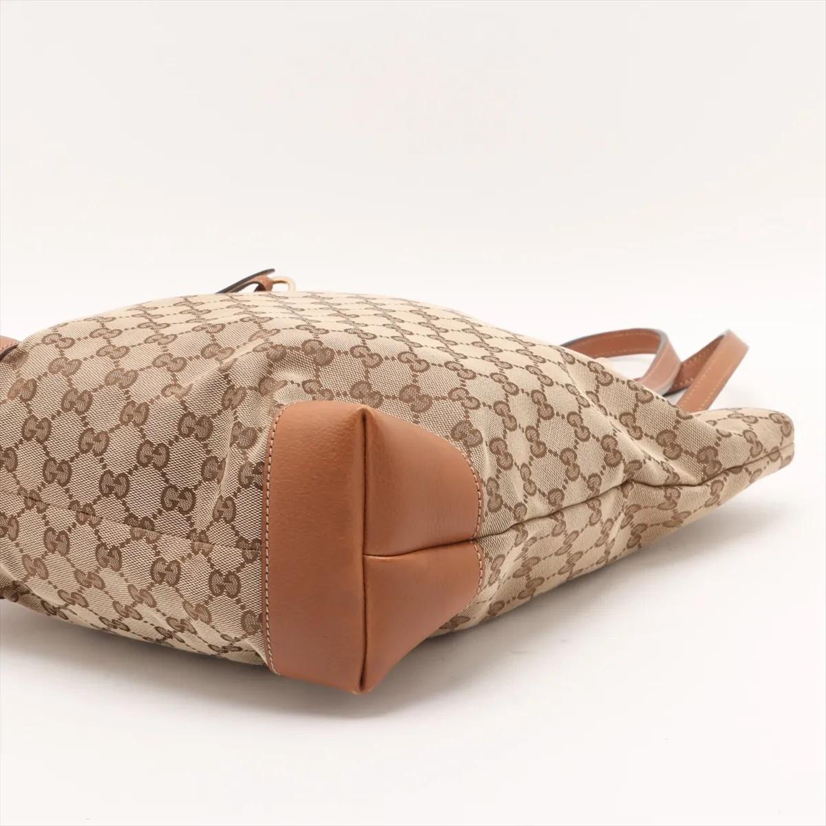 Gucci GG Canvas Leather Tote Bag Beige x Brown In condizioni buone in vendita a Indianapolis, IN