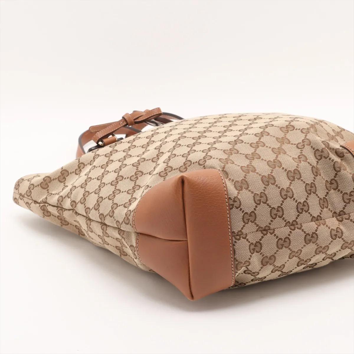 Donna Gucci GG Canvas Leather Tote Bag Beige x Brown in vendita