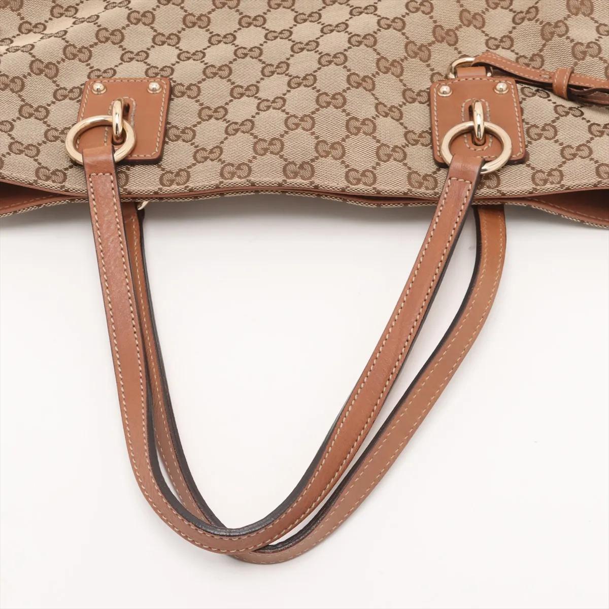 Gucci GG Canvas Leather Tote Bag Beige x Brown in vendita 1
