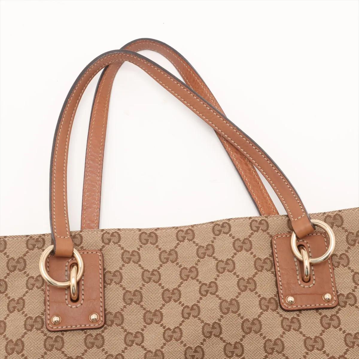 Gucci GG Canvas Leather Tote Bag Beige x Brown in vendita 2