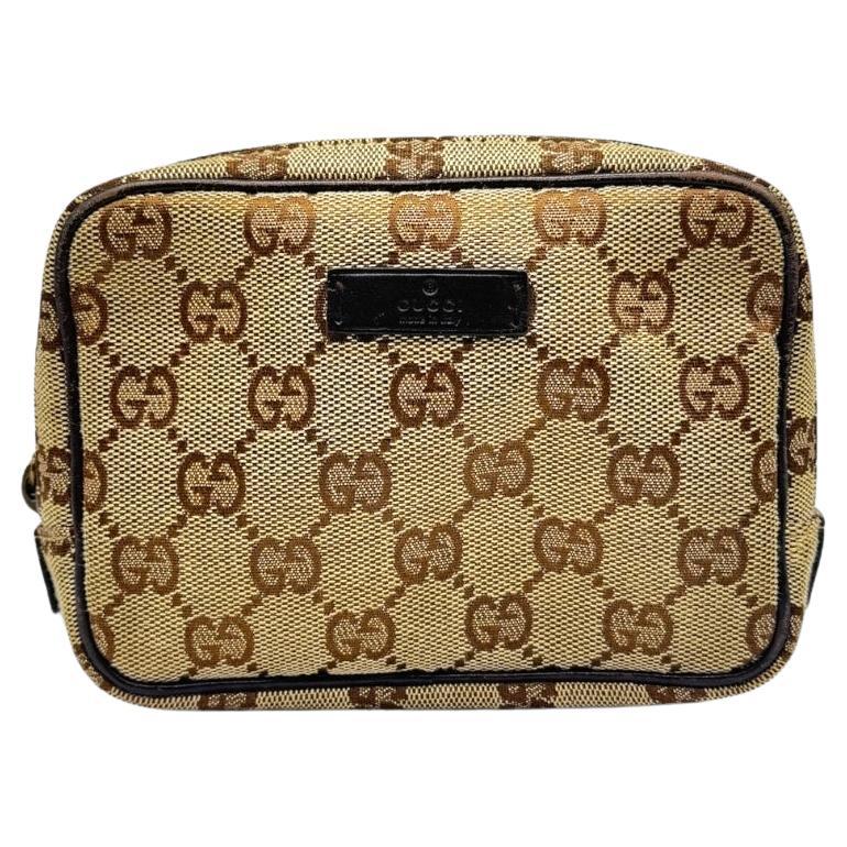 Gucci GG Canvas Leather Zip Toiletry Bag Pouch For Sale