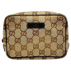 Gucci GG Canvas Leather Zip Toiletry Bag Pouch