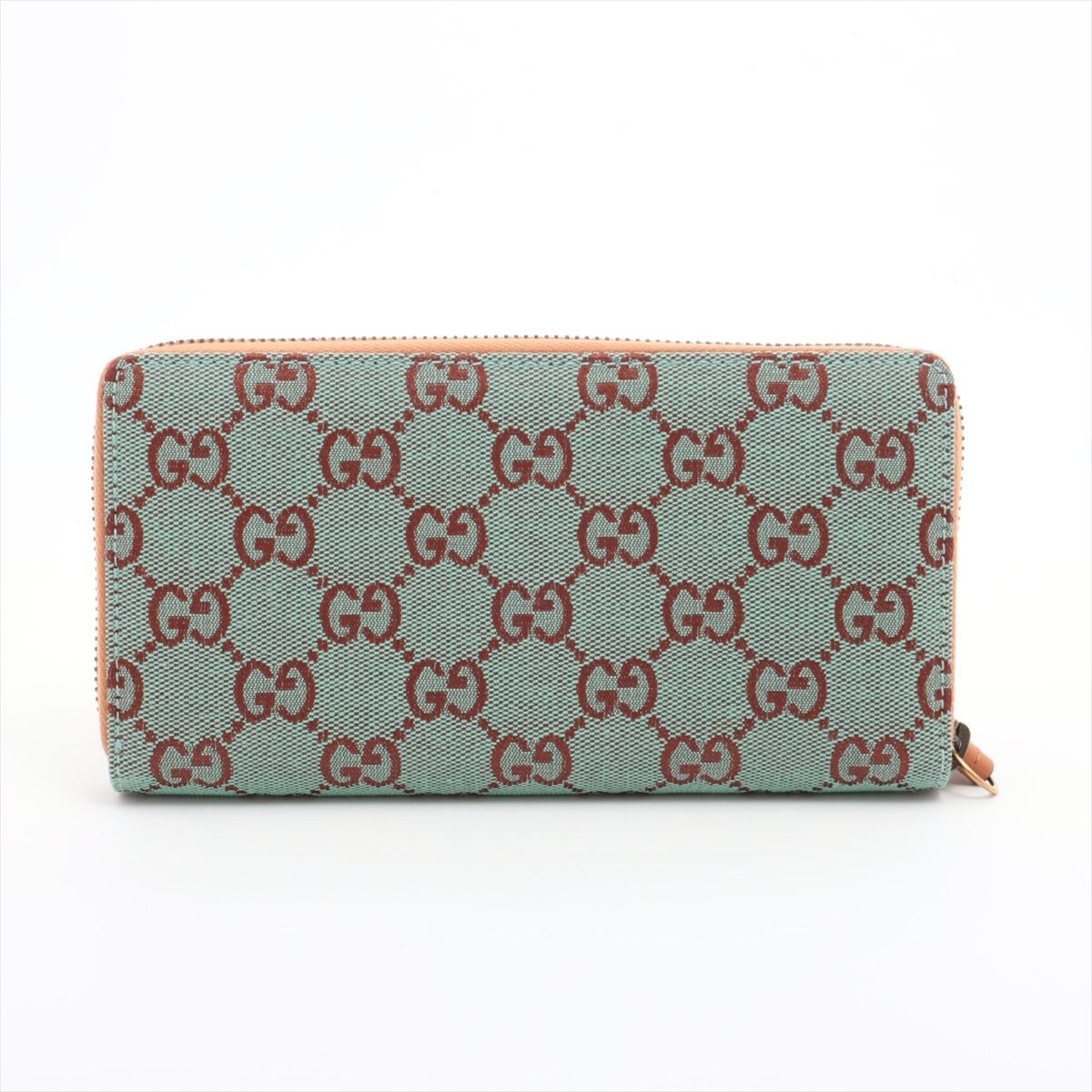 Gucci GG Canvas Leather Zippy Wallet Pale Blue x Brown In Good Condition For Sale In Humacao, PR