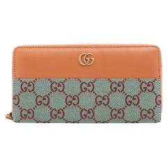 Gucci GG Canvas Leather Zippy Wallet Pale Blue x Brown