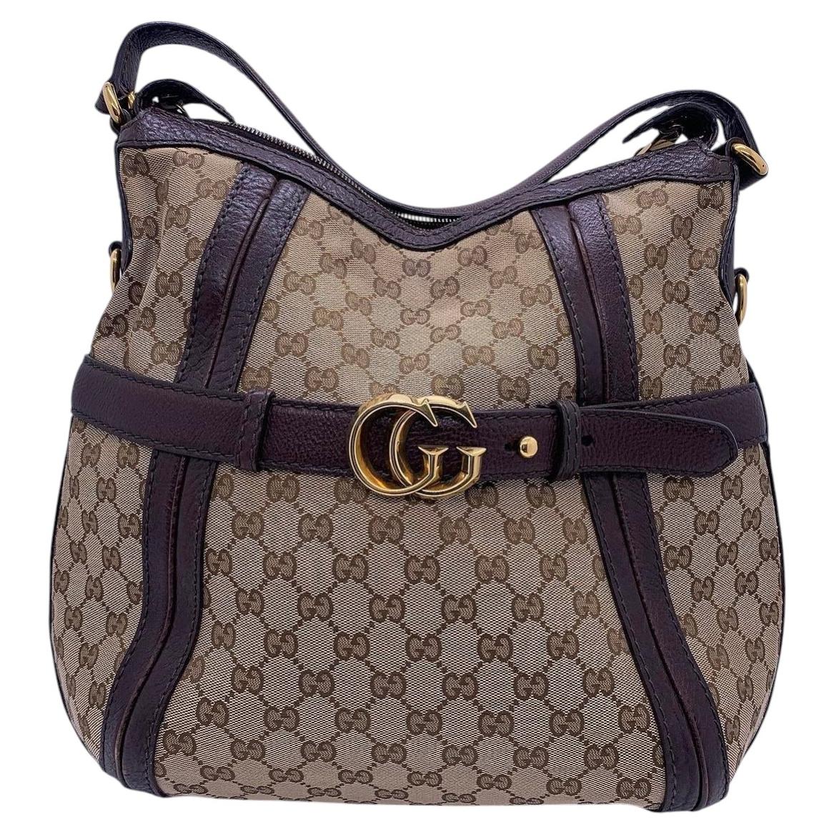 Gucci GG Tela Marmont Hobo Borsa Marrone Pelle Doppia G Fibbia