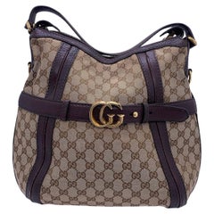 Gucci GG Canvas Marmont Hobo Bag Brown Leather Double G Buckle
