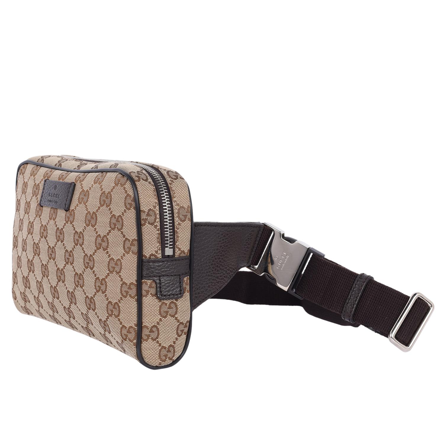 Gucci GG Canvas Monogram Belt Bag Brown In Excellent Condition For Sale In Salt Lake Cty, UT