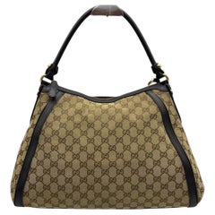 Gucci GG Canvas Scarlett Hobo Bag Beige Canvas Brown Leather Shoulder Bag