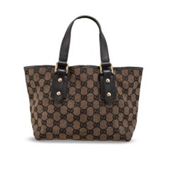 Gucci Gg Canvas Small Tote Brown Monogram Leather-Trim Gold-Hardware Bag