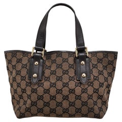 Gucci Gg Canvas Small Tote Brown Monogram Leather-Trim Gold-Hardware Bag