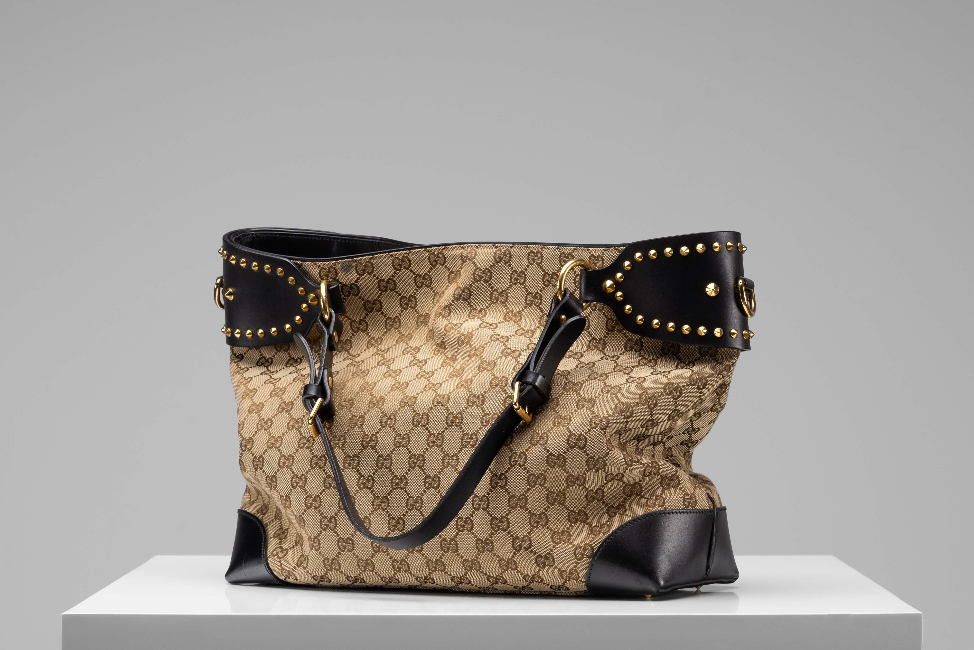 Brown Gucci GG Canvas Studded Patti Tote Bag