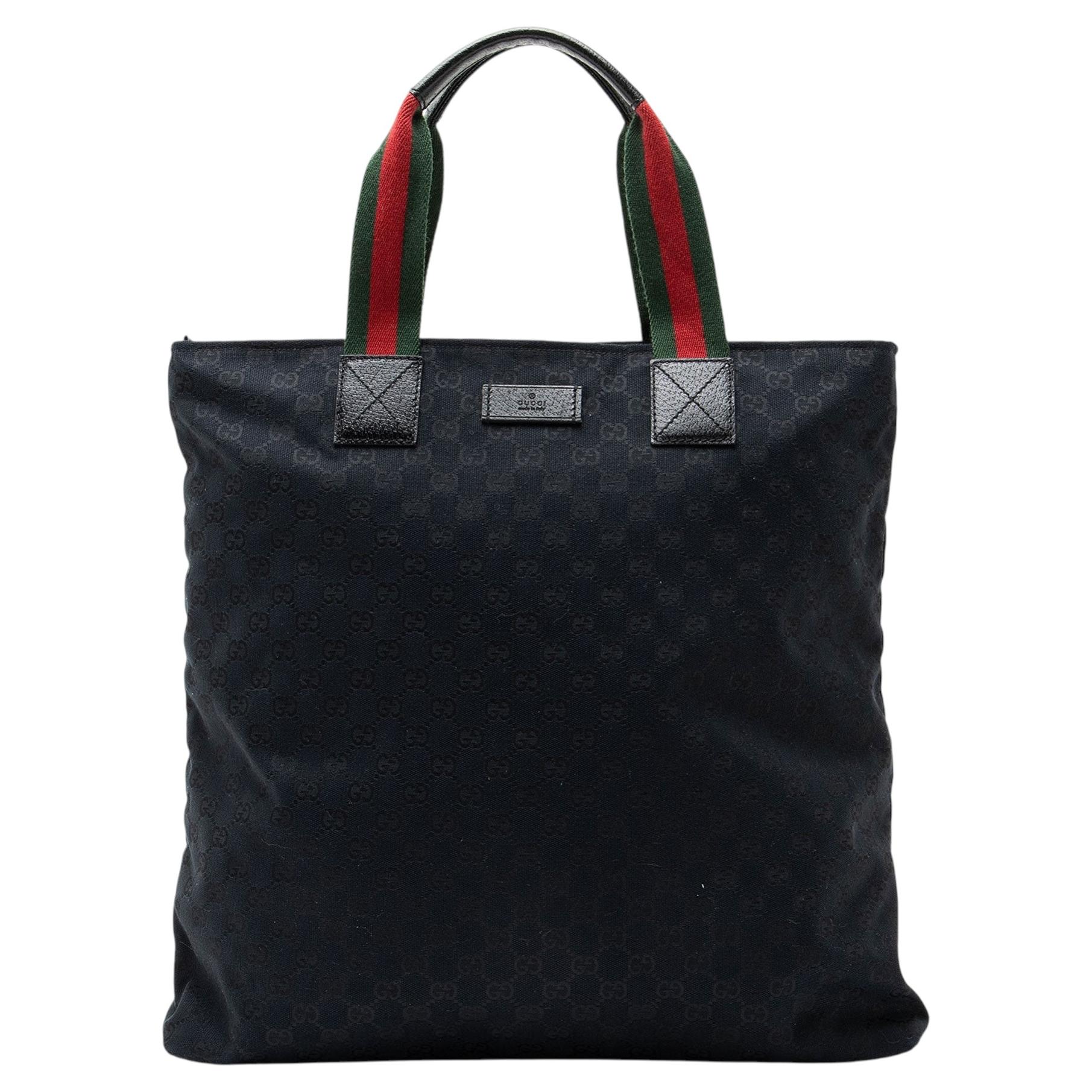 Pre-owned Gucci Gg Canvas Web N/s Large Tote In Black