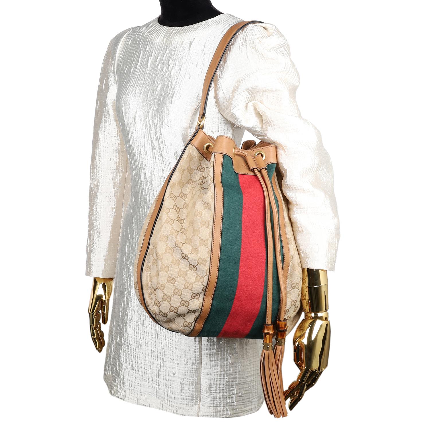 GUCCI GG Canvas Web Rania Drawstring Hobo at 1stDibs