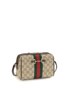 Gucci GG Canvas with Web Stripe Shoulder Bag — Beige