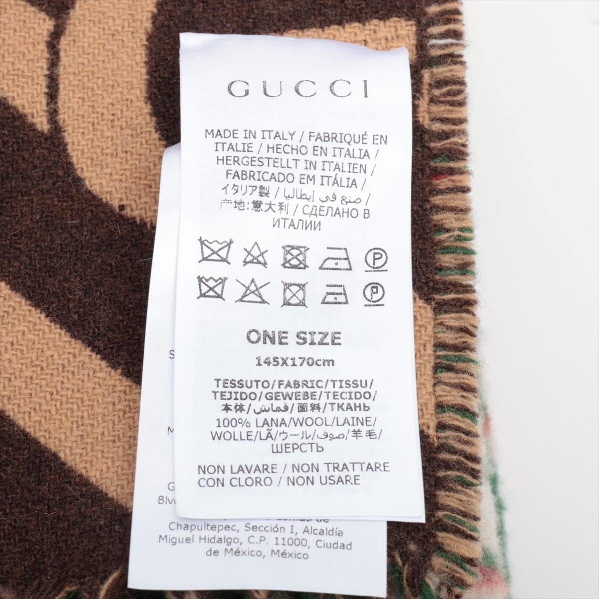 Gucci GG Checkered Reversible Blanket Wool Green x Brown In Good Condition For Sale In Humacao, PR